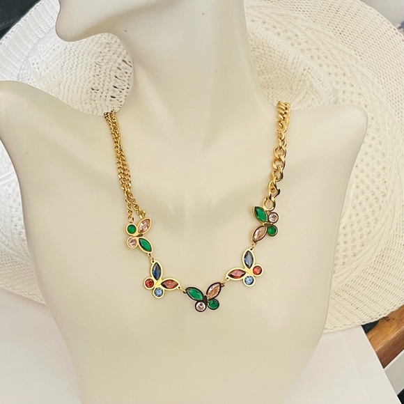 Choker Necklace Waterproof Stainless Steel Multicolor crystals - Picture 1 of 5